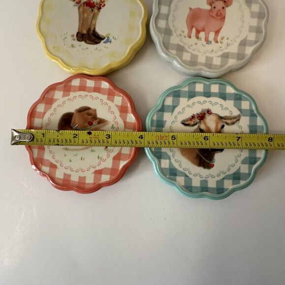 Pioneer Woman Stoneware Coasters Set of 4, Pig/Cowboy Hat/Cow/Boots Country/Farm - Picture 11 of 12